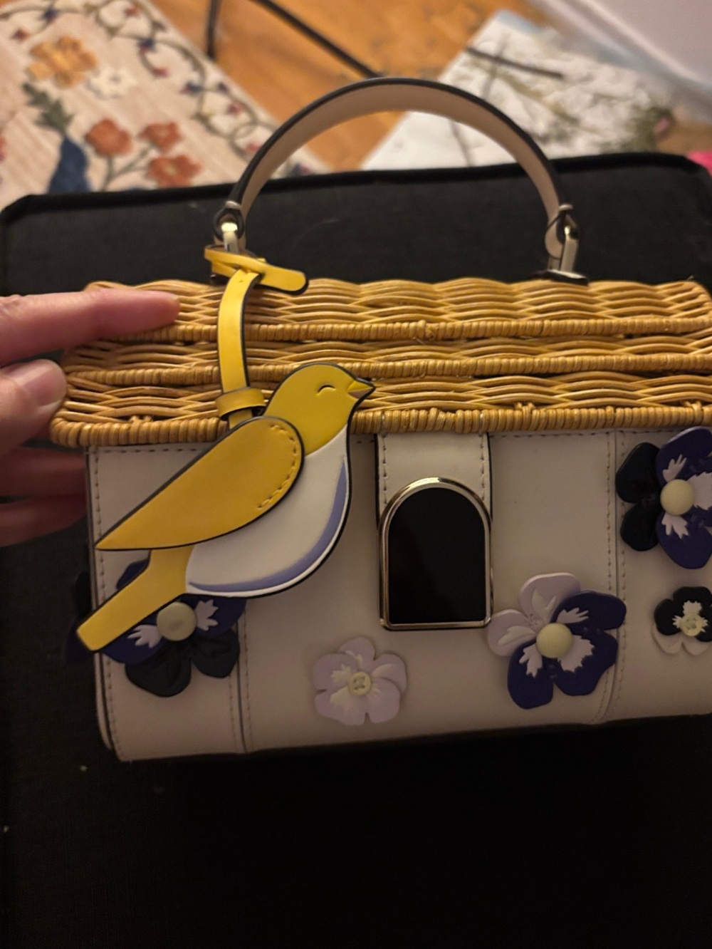 Kate Spade leather and straw birdhouse novelty bag. Rare.